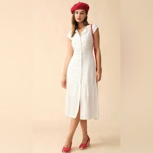 RIHOAS Ivory Midi Dress with Rose Highlights